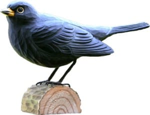 Holzfigur Amsel Holzvogel - dekorativer bezaubernder Gartenvogel