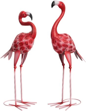 Gartenfigur Flamingo Paar aus Metall, Teichdeko