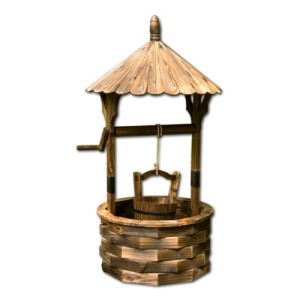 Gartenbrunnen aus Holz mit Dach, braun, Höhe 120cm, Durchmesser 65cm, geölt und brandbehandelt