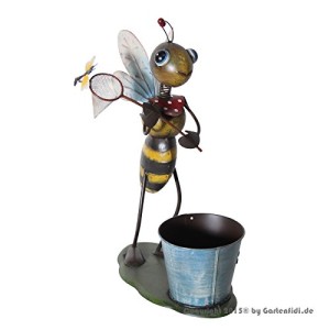 Gartenfigur - Biene mit Pflanztopf und Kescher