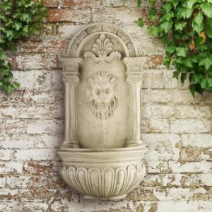 Großer Brunnen Wasserspeier Löwenkopf mit LED Solarbeleuchtung