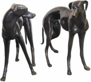 Windhund Paar - lebensgroße Skulptur aus Bronze