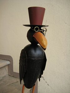 Gartenfiguren kaufen: Oberlehrer Rabe mit Brille aus Metall