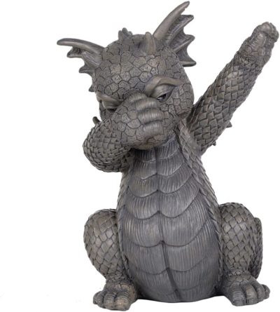 Dabbing Drachenkind als Gartenfigur aus Polyresin
