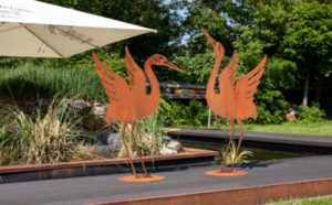 Gartenfigur Storch Paar 2er Set Edelrost Gartendeko Teichdeko