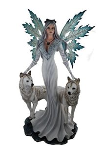 Avatar Deko Elfenfigur mit 2 weissen Wölfen
