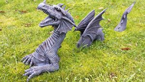 Drachen Gartenfigur - Großer Deko Drache aus 3 Teilen