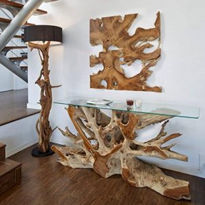 Teakholz Konsole mit Glasplatte "Naga"
