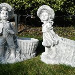 Mädchen & Junge mit Pflanztopf - Gartenskulptur (2er Set)