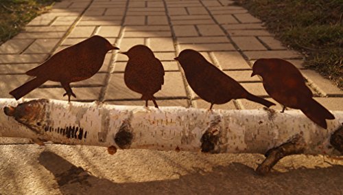 Edelrost Vogel mit Schraube 4er Set zum Eindrehen in Holz
