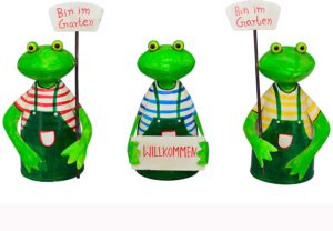 Metallfrosch Zaunhocker mit "Bin im Garten" Schild