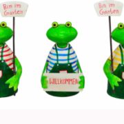 Metallfrosch Zaunhocker mit "Bin im Garten" Schild